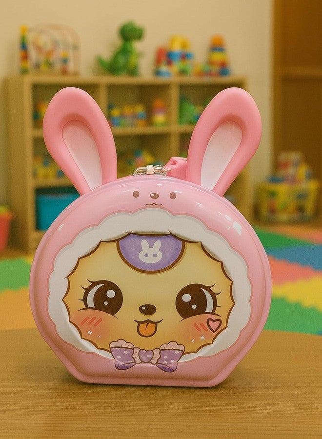 VRT Purple Bunny Piggy Bank, Cartoon Design Money Box with Bow (Pink) - Image 3